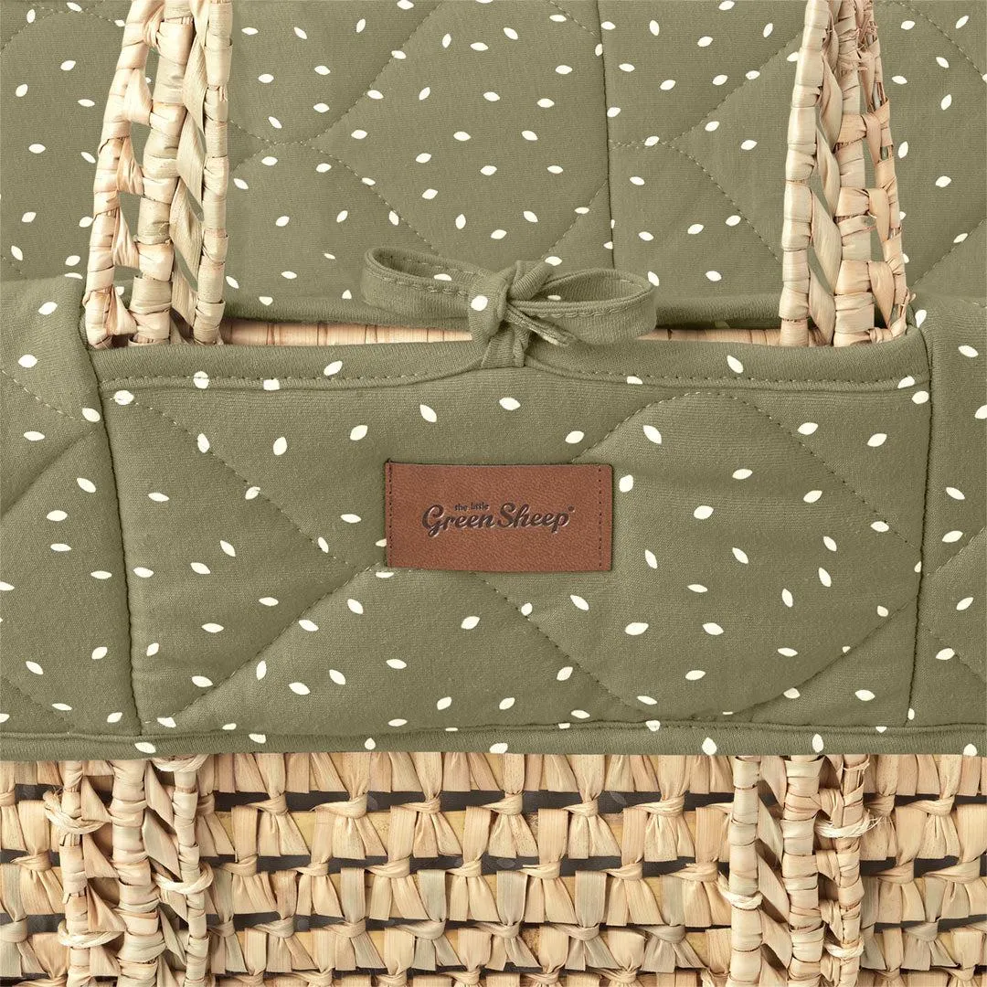 The Little Green Sheep Natural Quilted Moses Basket   Mattress - Juniper Rice Print