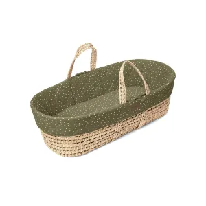 The Little Green Sheep Natural Quilted Moses Basket   Mattress - Juniper Rice Print