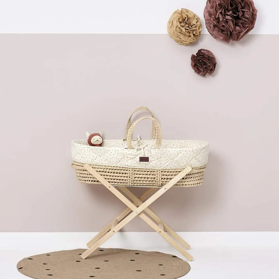 The Little Green Sheep Natural Quilted Moses Basket   Mattress - Linen Rice