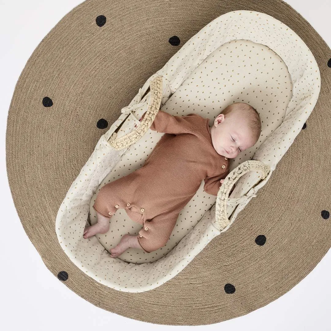 The Little Green Sheep Natural Quilted Moses Basket   Mattress - Linen Rice