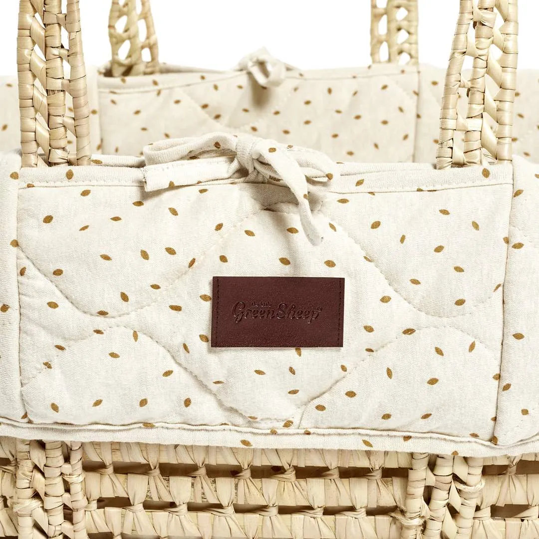 The Little Green Sheep Natural Quilted Moses Basket   Mattress - Linen Rice