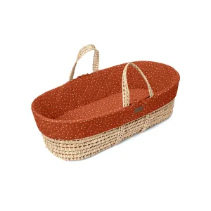 The Little Green Sheep Natural Quilted Moses Basket   Mattress - Terracotta Rice Print
