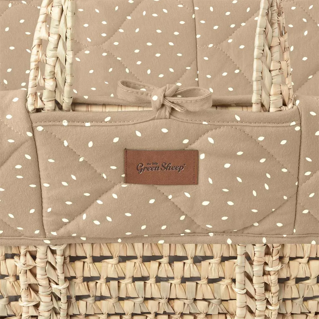 The Little Green Sheep Natural Quilted Moses Basket   Mattress - Truffle Rice Print