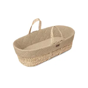 The Little Green Sheep Natural Quilted Moses Basket   Mattress - Truffle Rice Print