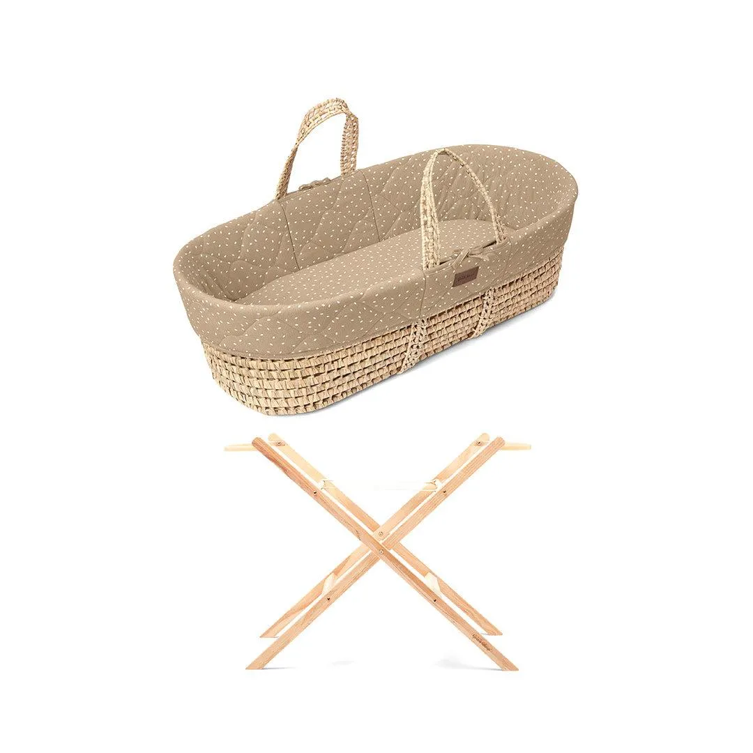 The Little Green Sheep Natural Quilted Moses Basket   Mattress - Truffle Rice Print