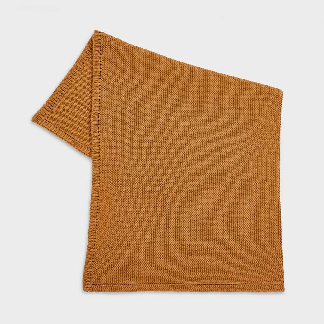 The Little Green Sheep Organic Knitted Cellular Baby Blanket - Honey