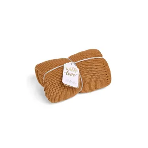 The Little Green Sheep Organic Knitted Cellular Baby Blanket - Honey