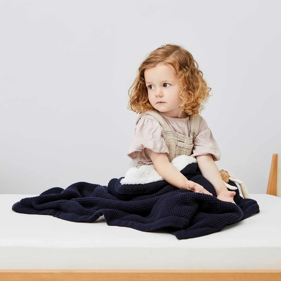 The Little Green Sheep Organic Knitted Fleece Baby Blanket - Midnight