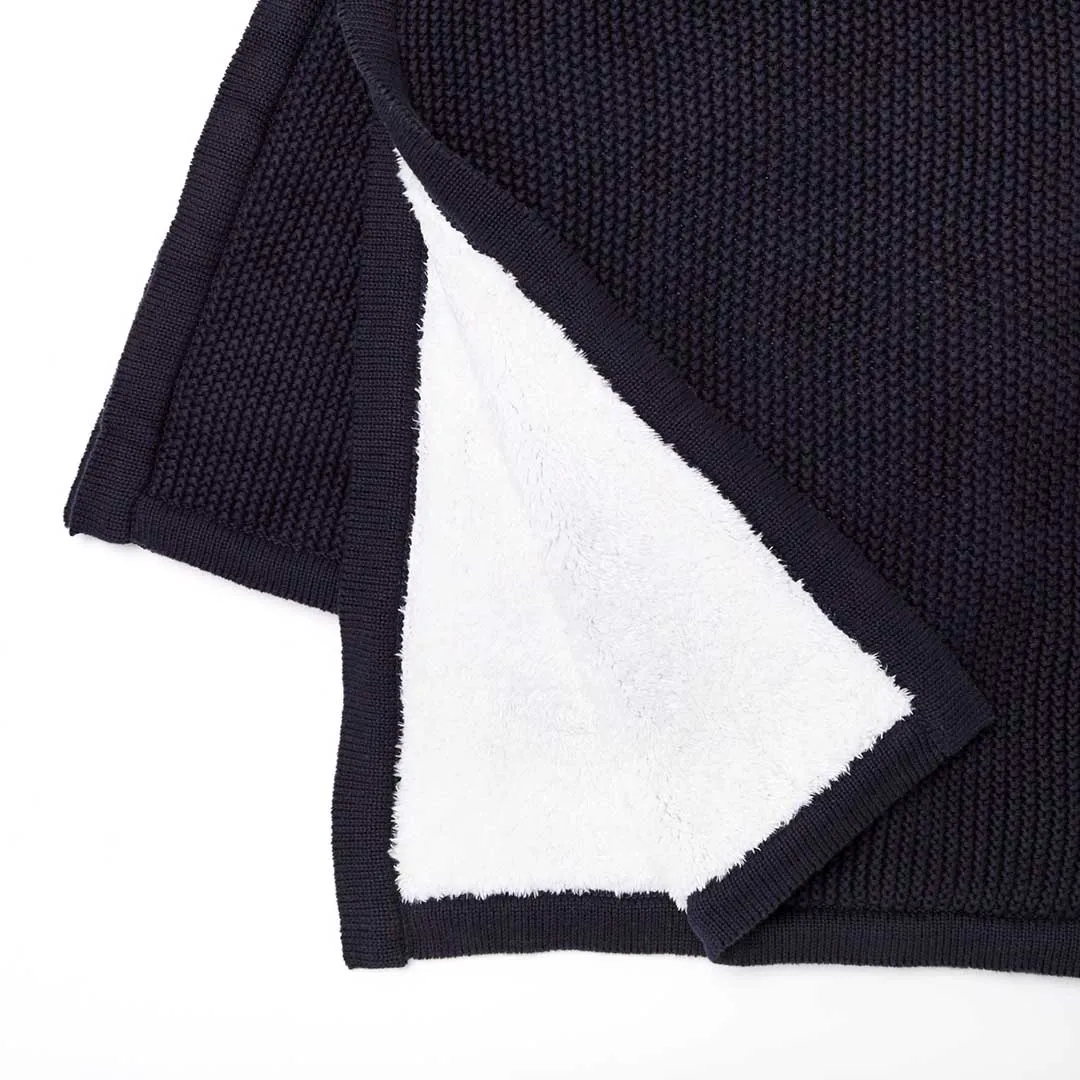 The Little Green Sheep Organic Knitted Fleece Baby Blanket - Midnight