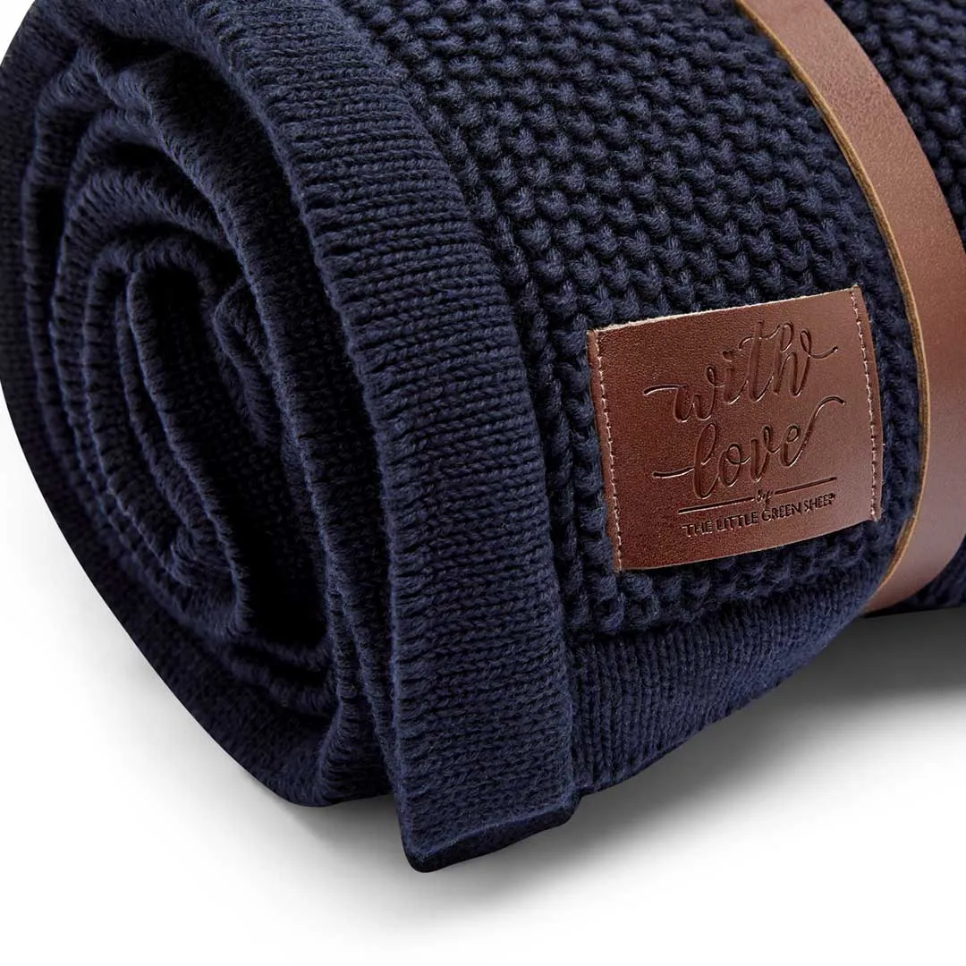 The Little Green Sheep Organic Knitted Fleece Baby Blanket - Midnight