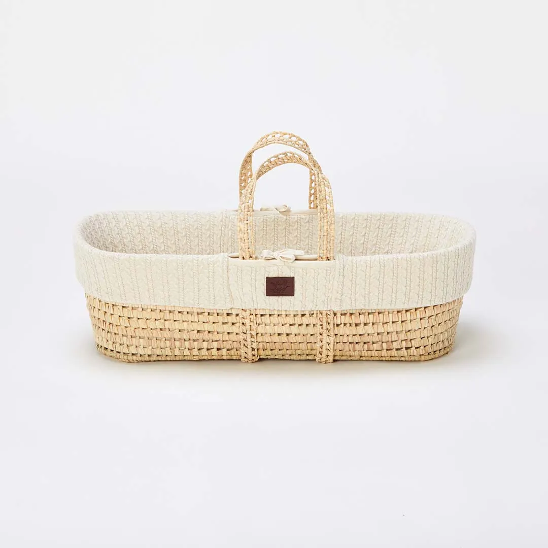 The Little Green Sheep Organic Knitted Moses Basket & Mattress - Linen