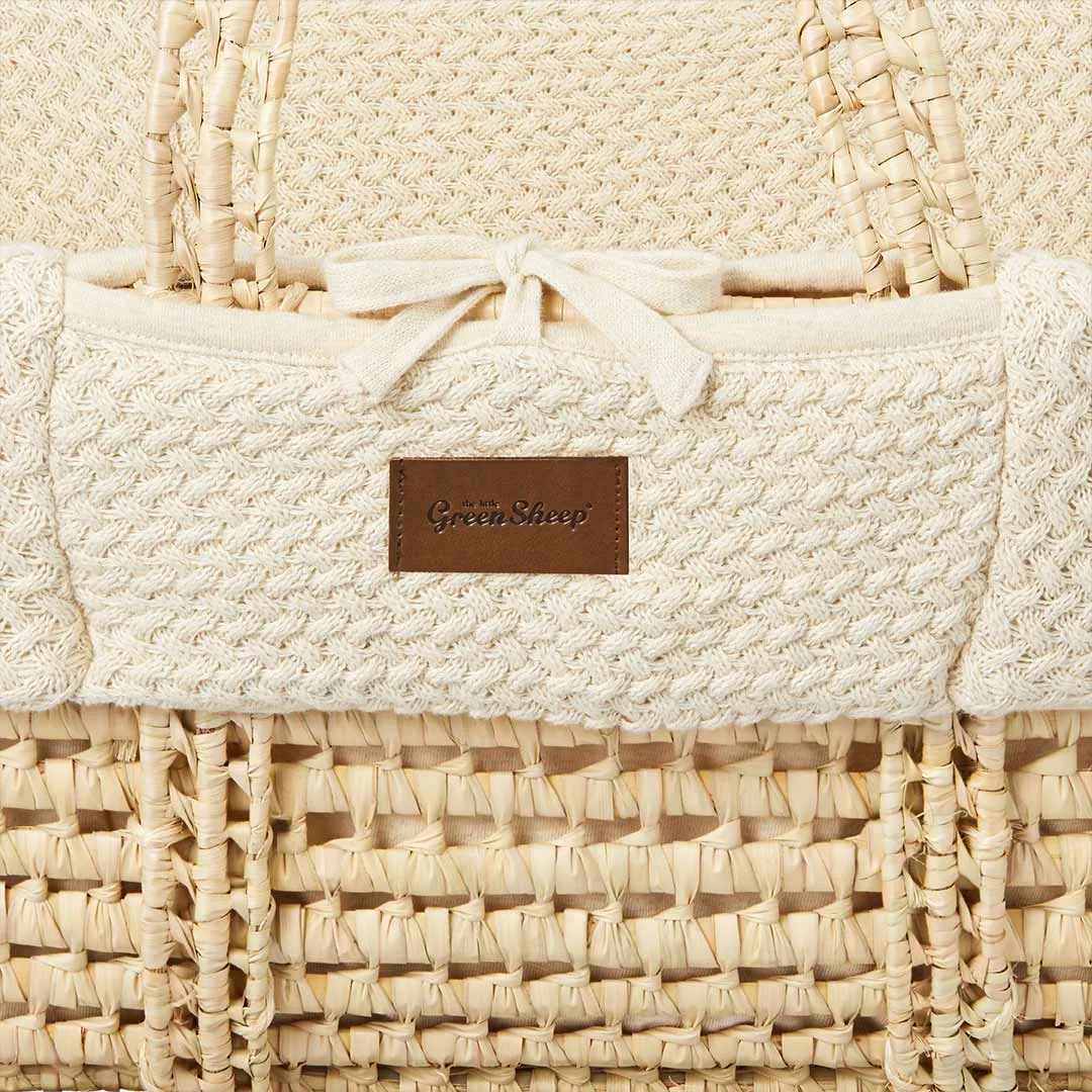 The Little Green Sheep Organic Wheat Knit Moses Basket   Mattress - Linen