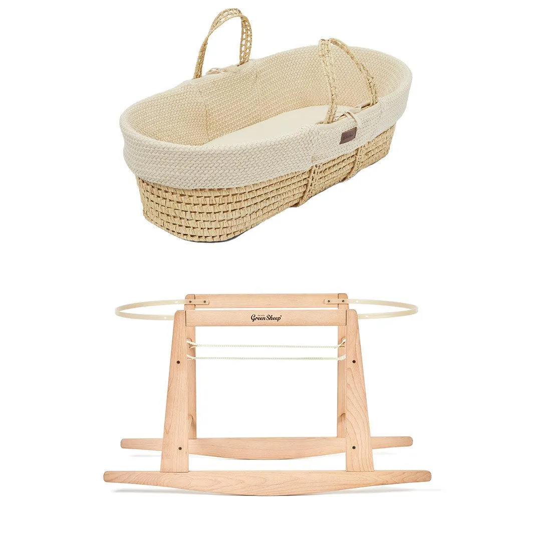 The Little Green Sheep Organic Wheat Knit Moses Basket   Mattress - Linen