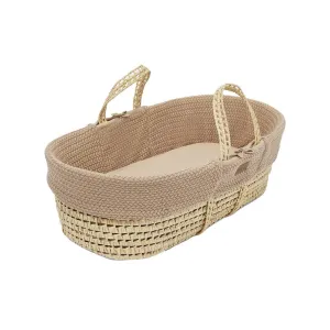 The Little Green Sheep Organic Wheat Knit Moses Basket   Mattress - Truffle