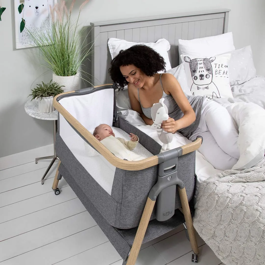 Tutti Bambini CoZee Air Bedside Crib - Oak and Charcoal