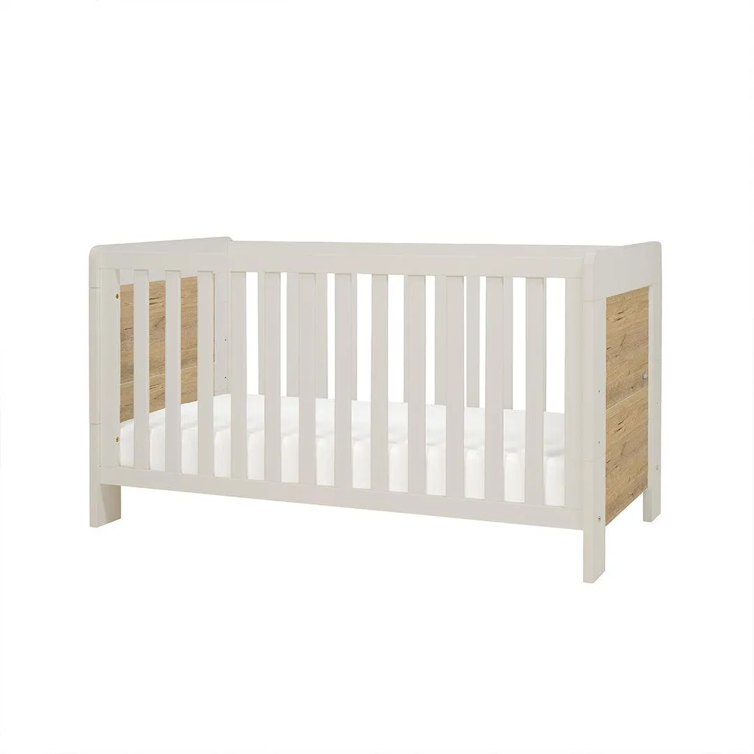 Tutti Bambini Essentials Alba Cot Bed - White Sand/ Distressed Oak