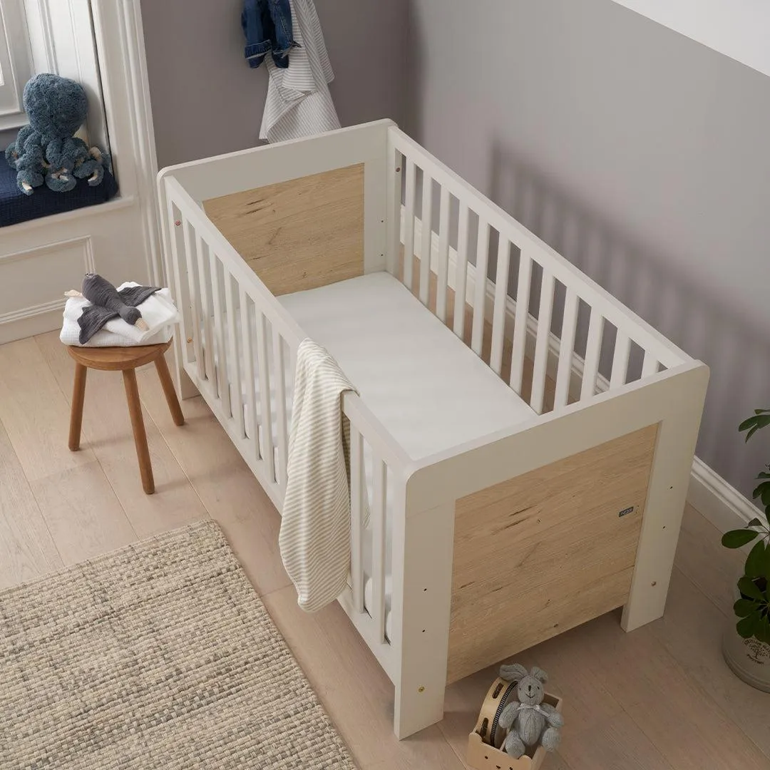 Tutti Bambini Essentials Alba Cot Bed - White Sand/ Distressed Oak