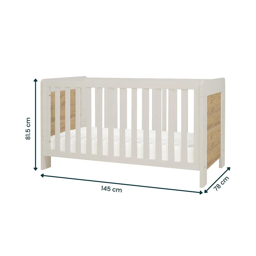 Tutti Bambini Essentials Alba Cot Bed - White Sand/ Distressed Oak
