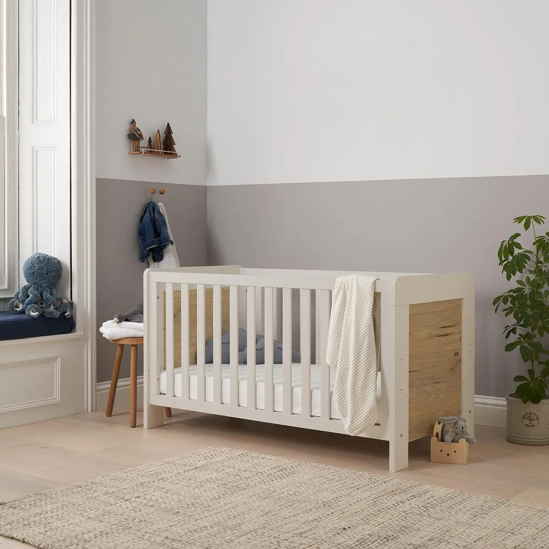 Tutti Bambini Essentials Alba Cot Bed - White Sand/ Distressed Oak