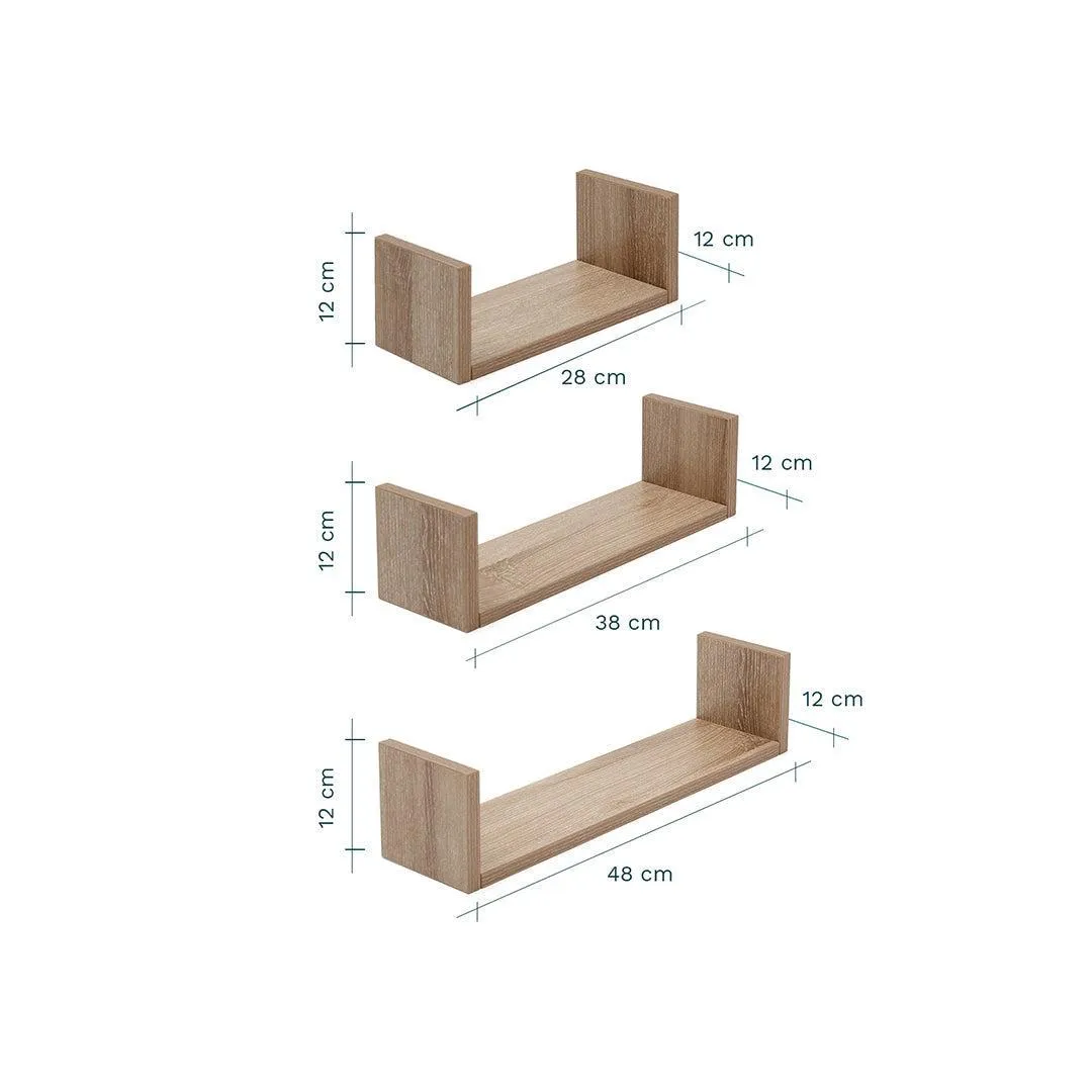 Tutti Bambini Modena Set of Three U-Shaped Wall Shelves - Oak