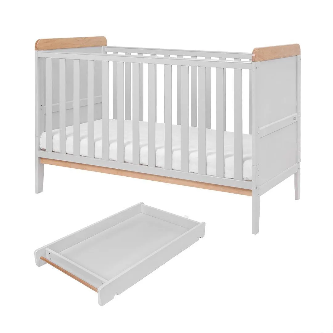 Tutti Bambini Rio Cot Bed with Cot Top Changer & Mattress - Dove Grey/Honey Oak